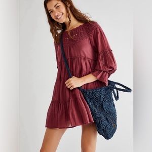 Free People Freshwater Tunic Dress Boho Tiered Long sleeve Crochet mini dress